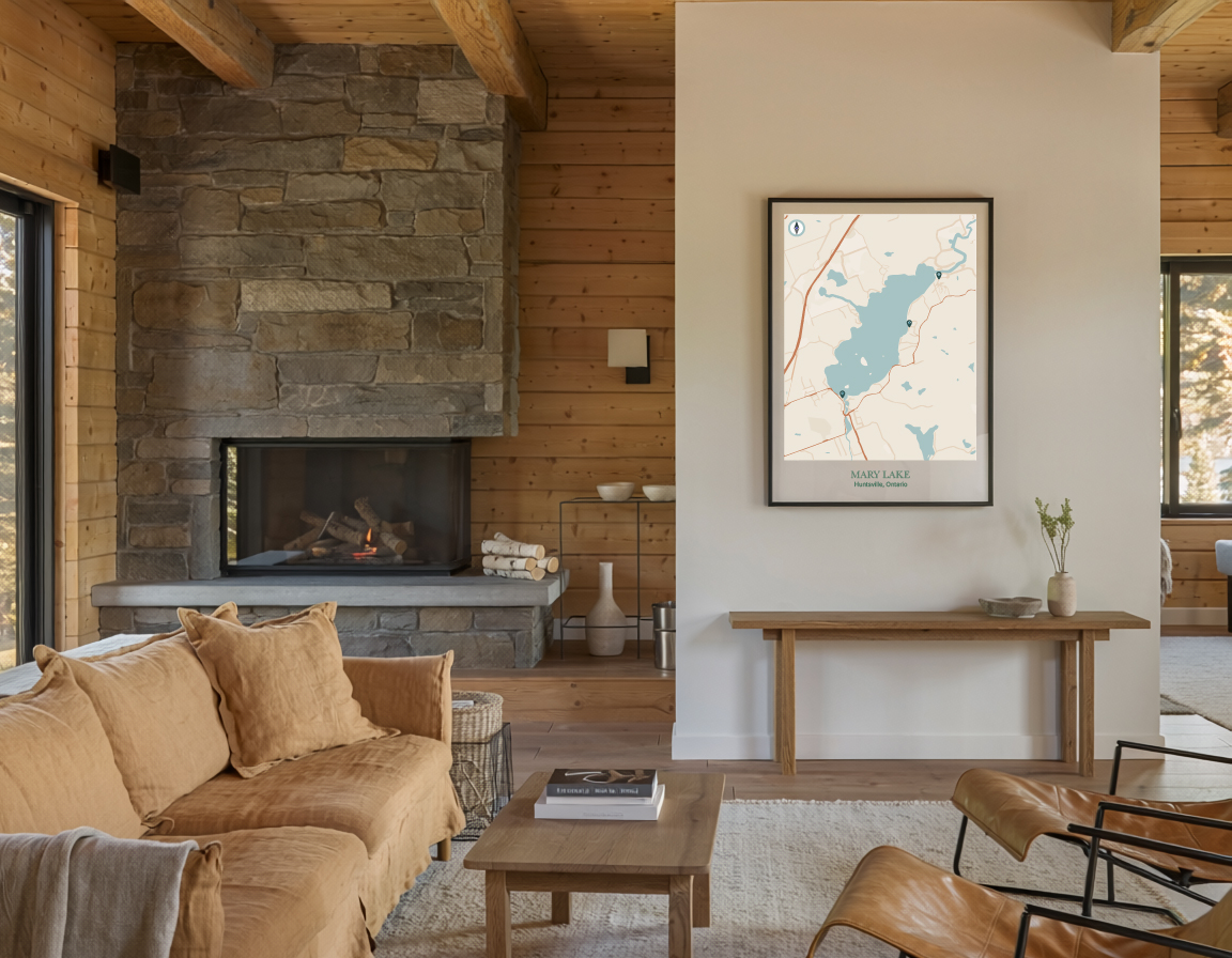 Framed Lake Map of Mary Lake